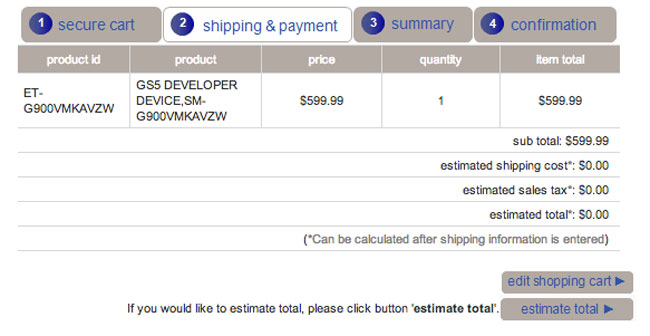 Precio del Samsung Galaxy S5 Developer Edition