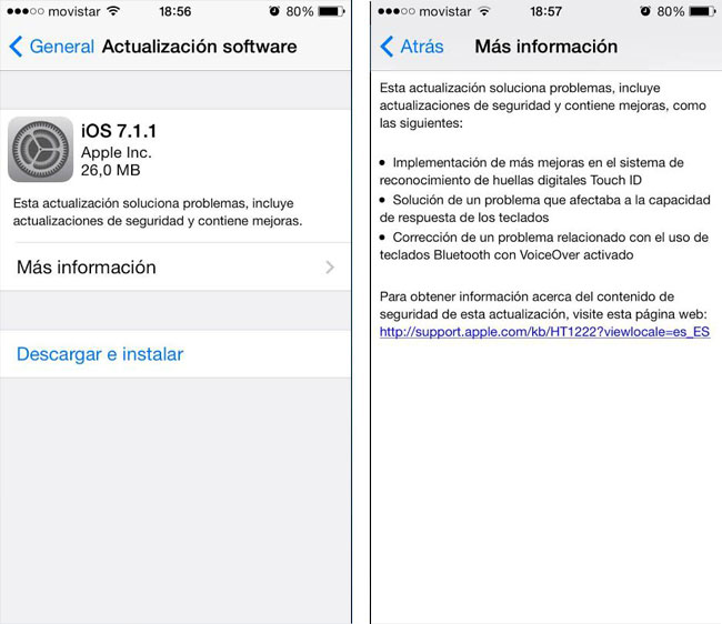 Actualizacion OTA de iOS 7.1.1