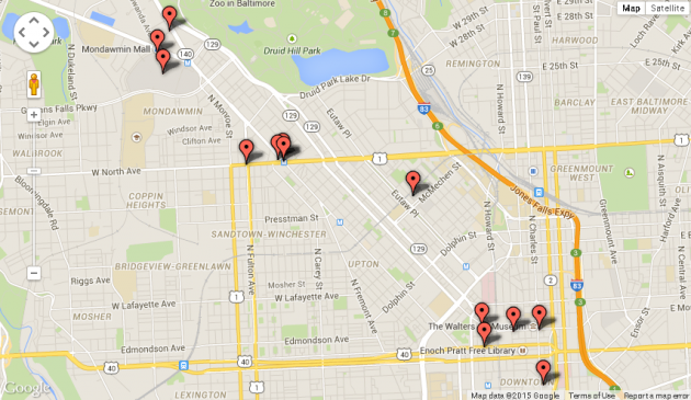Mapa de los disturbios en Baltimore