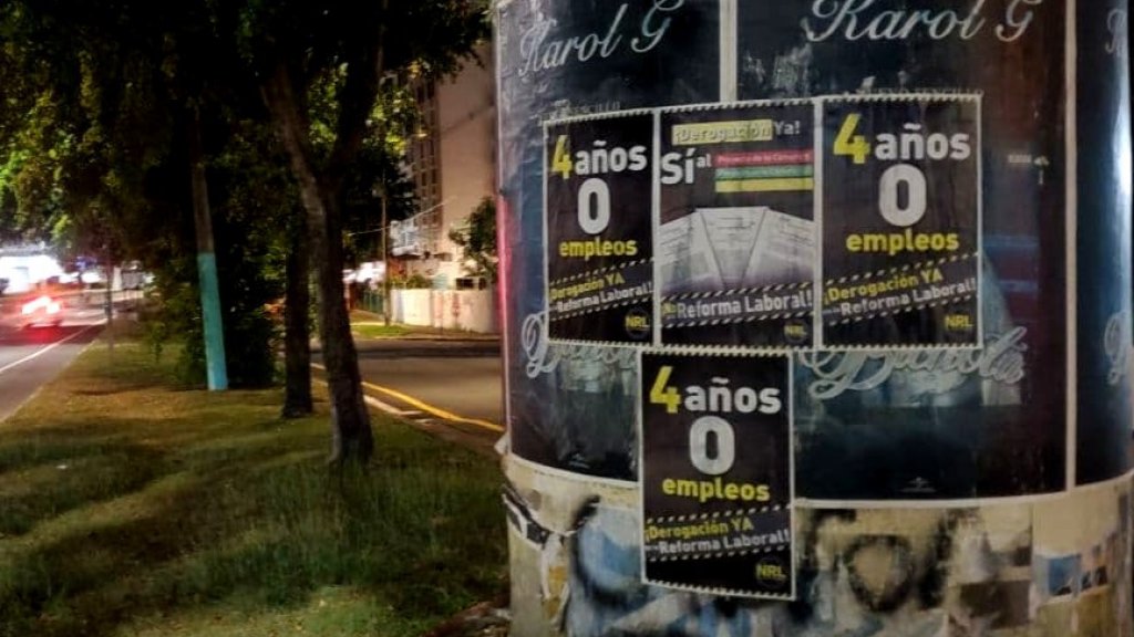  Siembran de pasquines para exigir la derogaci&oacute;n de la Reforma Laboral 