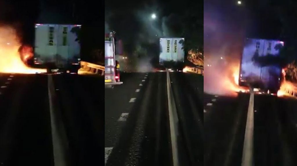  Video: Momento en que cami&oacute;n de la Pepsi se incendiaba en expreso 22 
