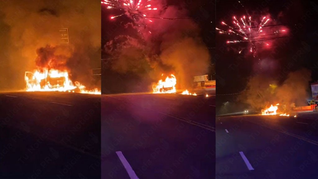  Video: Veh&iacute;culo incendiado en Caguas termina lanzando fuegos artificiales 