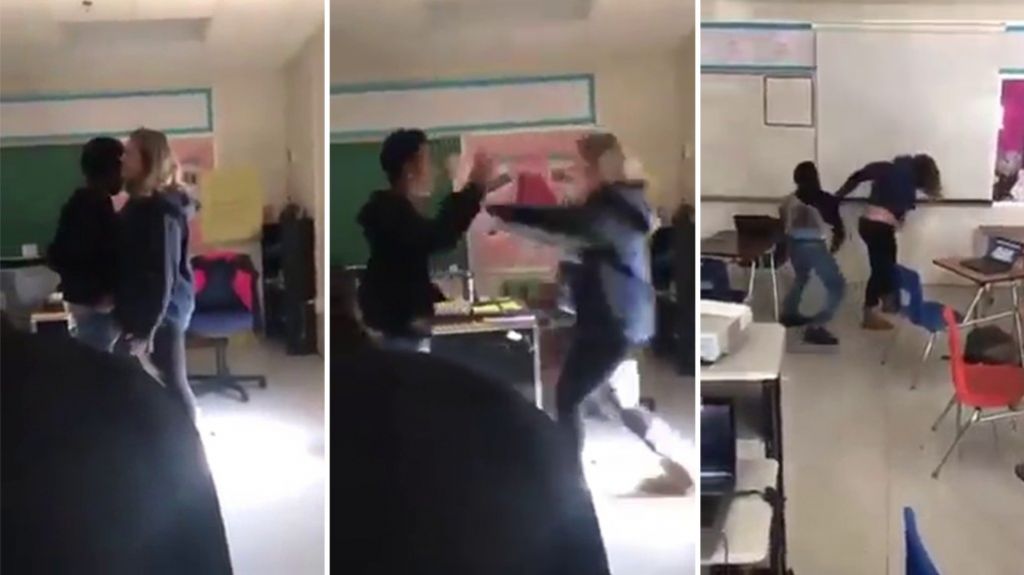  Video: Captan brutal pelea entre maestra y alumno en sal&oacute;n de clases 