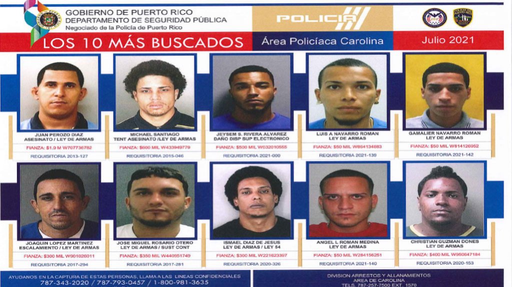  LOS 10 MAS BUSCADOS DEL AREA DE CAROLINA 