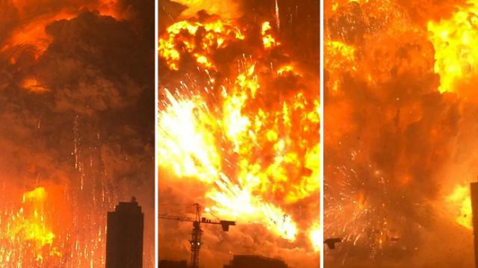 La impresionante columna de fuego en las explosiones de Tianjin