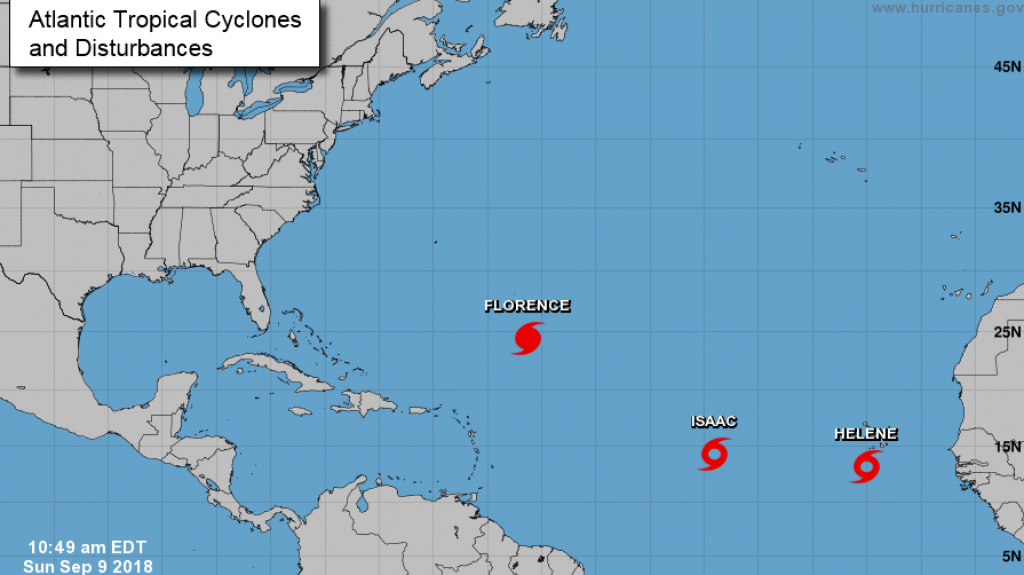  Florence se fortalece a hurac&aacute;n, mientras Helene e Isaac aumentan su velocidad de vientos sostenidos 