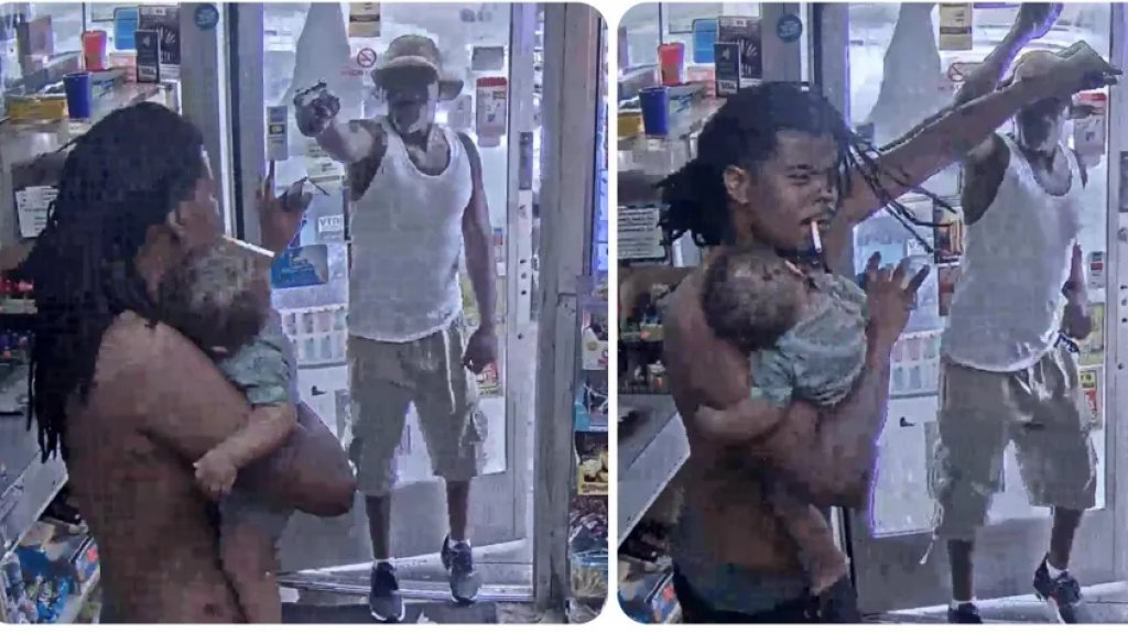  Padre con bebé de 7 meses en brazos ahuyenta a hombre que le apuntó con pistola en interior de gasolinera 