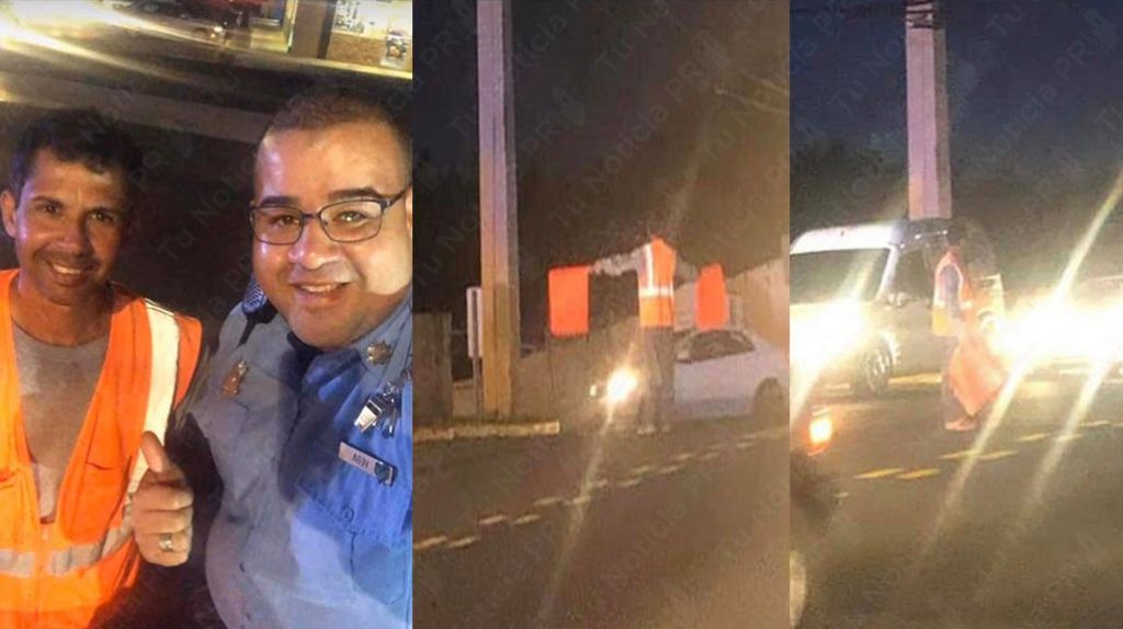  Sargento de la polic&iacute;a en Vega Alta le toc&oacute; atender un accidente de auto con heridos solo, un ciudadano lo ayud&oacute; dirigiendo el transito 