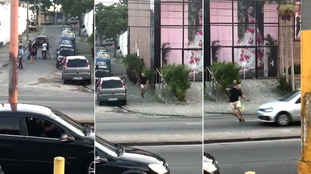  Video: Joven huye de una paliza que le quer&iacute;an dar, pero termin&oacute; impactado por un auto&nbsp; 