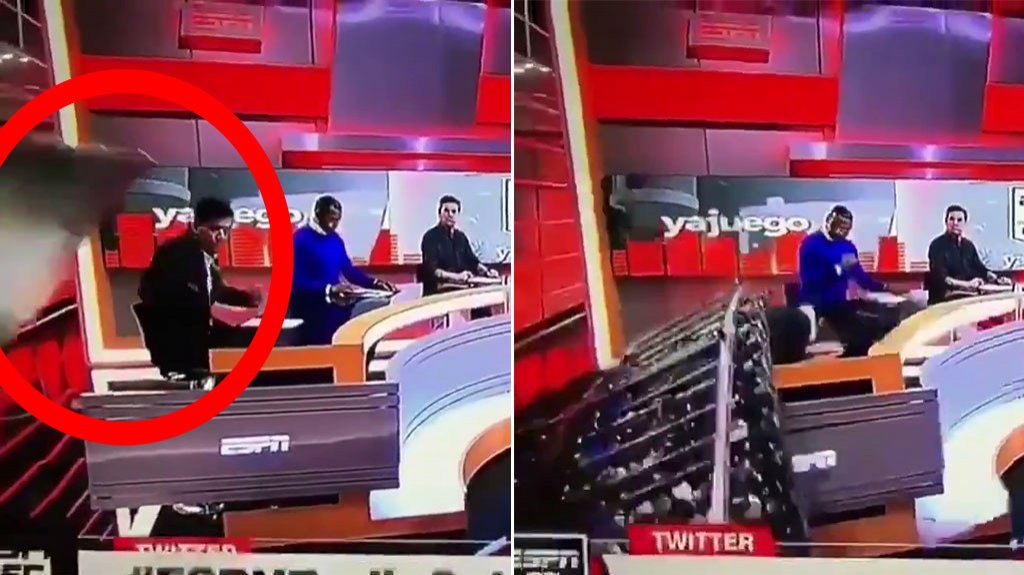  VIDEO: Una pantalla gigante aplasta a un periodista colombiano en medio de un programa en directo 