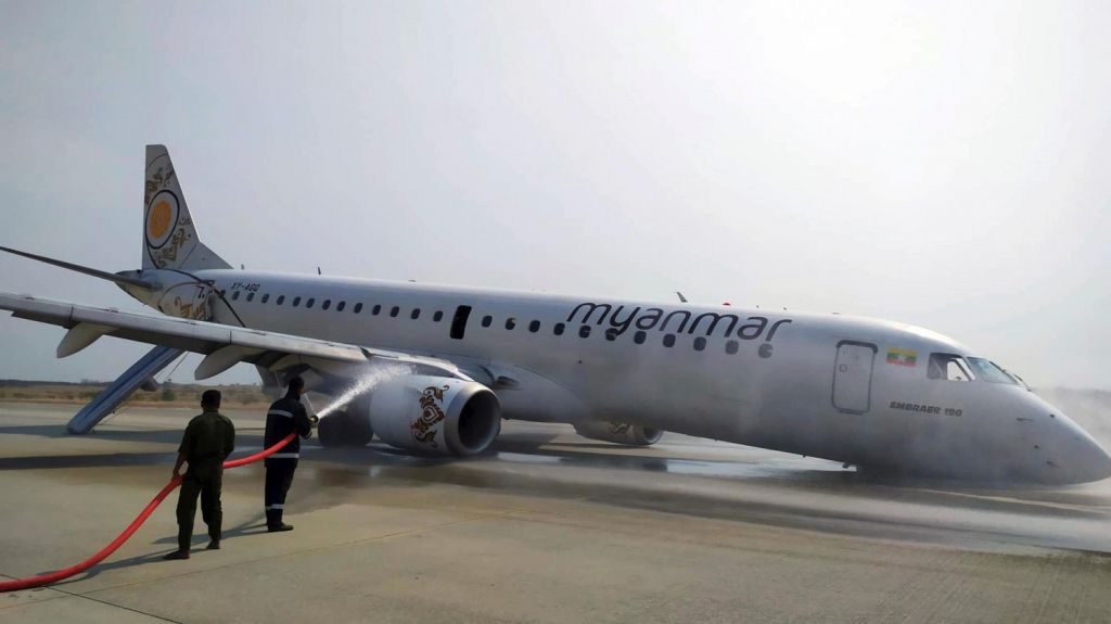  Video:Avi&oacute;n aterriza de emergencia sin tren delantero en Mandalay 