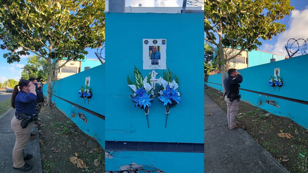  Polic&iacute;as llegan a mural de agente asesinado en Carolina para rendir tributo luego de arresto de narco ganga 