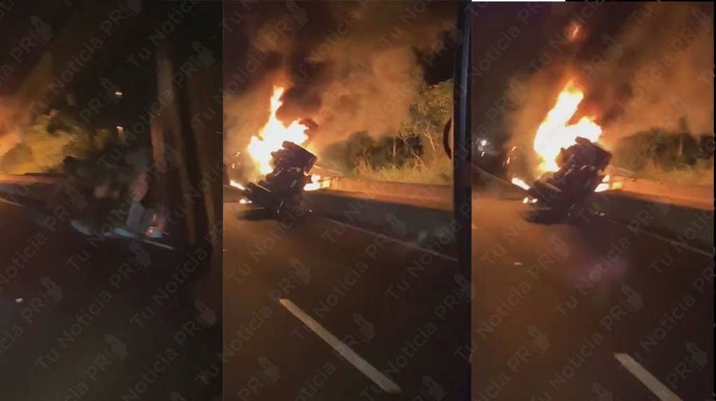  Video: Chocan dos camiones en expreso de Cayey, uno de ellos se vuelca y se prende en fuego 