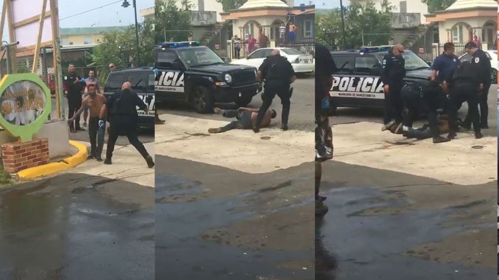  En video momento en que municipales de Barceloneta intentan arrestar a un hombre que causaba da&ntilde;os a los autos 
