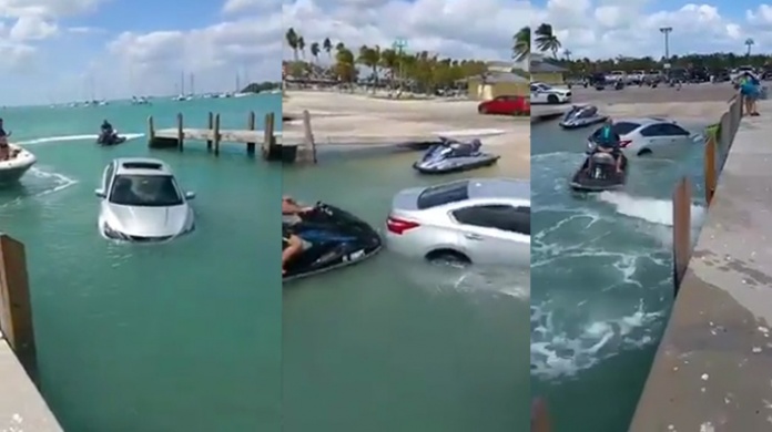 Video: VehÃ­culo cae al mar en Miami 