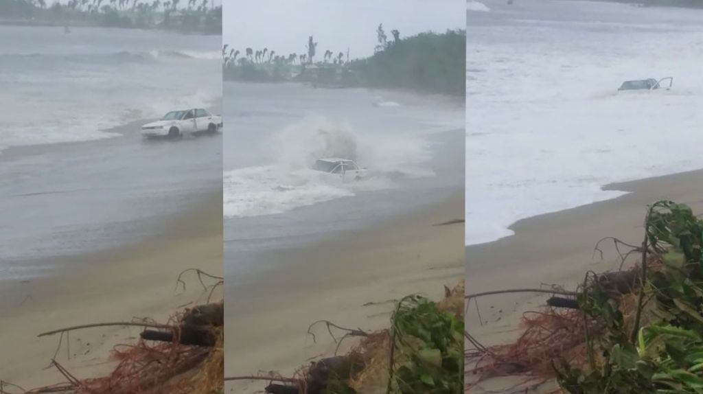  Viral Video de auto que se lo llevo el mar en Arecibo 
