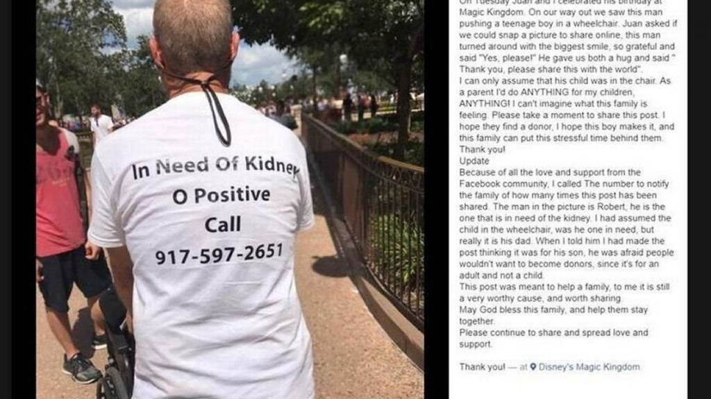  Estaba muriendo y fue a Disney con una camiseta que dec&iacute;a "Necesito un ri&ntilde;&oacute;n". Una foto viral le salv&oacute; la vida 