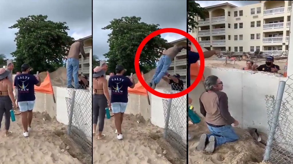  En video momento en que manifestante en Rinc&oacute;n resulta herido luego que guardia de seguridad lo empujara 
