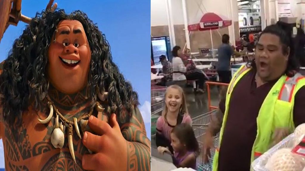  Video:&nbsp;Ni&ntilde;as confunden a cajero con "Maui" de "Moana" 