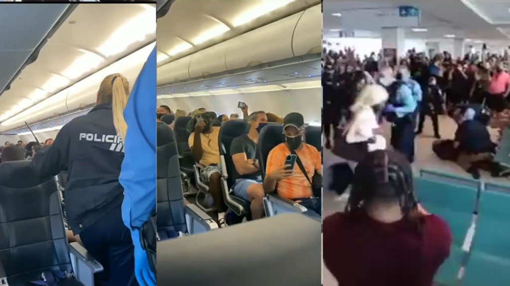  Video: Momento en que la polic&iacute;a baja de un avi&oacute;n de Spirit a turistas problem&aacute;ticas en aeropuerto de San Juan 