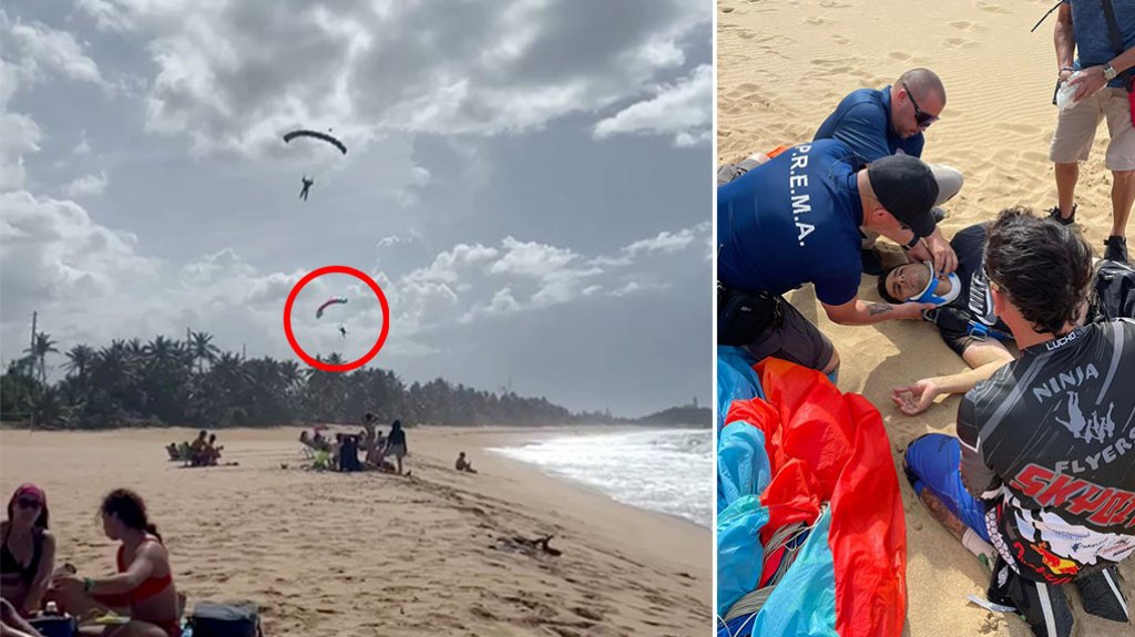  Captan momento en que paracaidista sufre accidente en Arecibo 