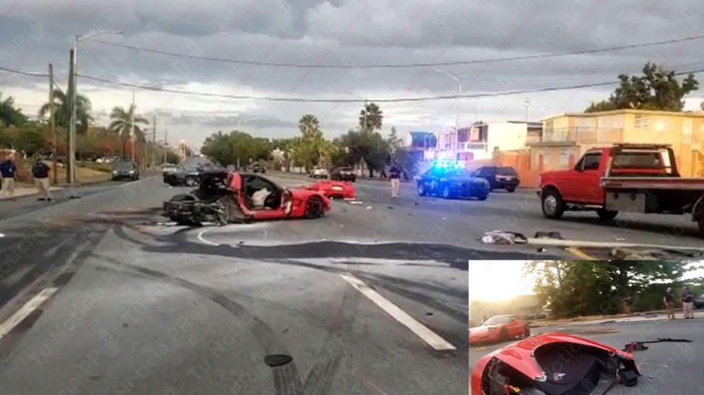  Video: veh&iacute;culo &ldquo;Corvette&rdquo; se parte &ldquo;por la mitad &ldquo;al chocar con un poste en Bayam&oacute;n 