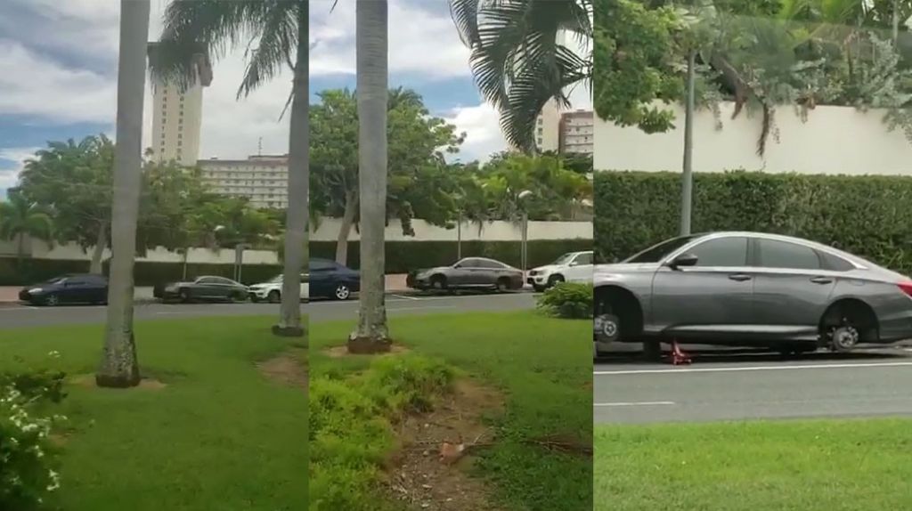  Video: &ldquo;Le tumban&rdquo; las 4 gomas y dejan en &ldquo;gato&rdquo; un Honda frente al Centro de convenciones en Santurce 
