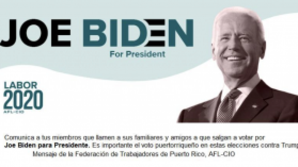  Sindicatos exhortan a promover el voto por Biden 