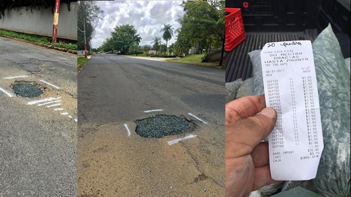 Video: Ciudadano le demuestra al gobierno lo fÃ¡cil y barato que serÃ­a tapar un hoyo en las carreteras de PR 