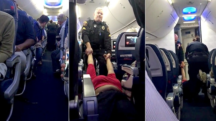 Video: PolicÃ­a saca arrastrada una mujer de un aviÃ³n de la aerolÃ­nea Delta