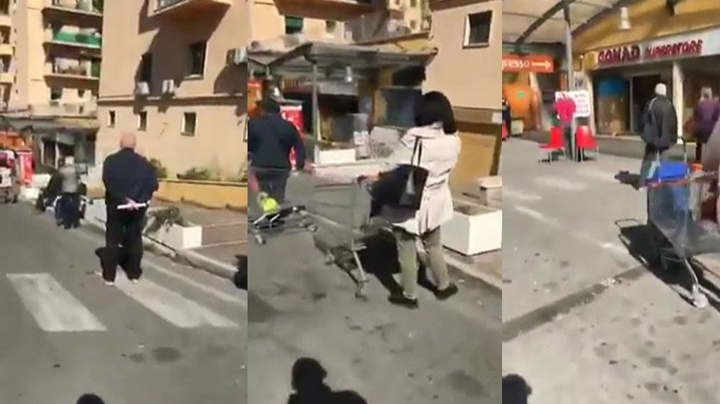  Video: En Italia hacen fila para compra de v&iacute;veres con dos metros de distancia 