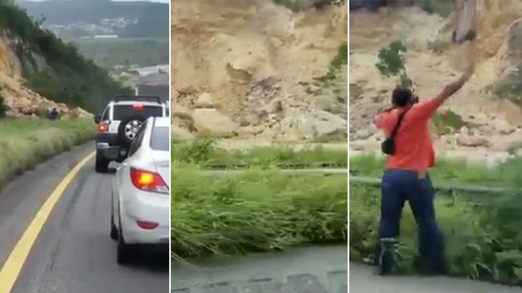 Captan en video momento exacto de derrumbe en PR-2 de Guayanilla a PeÃ±uelas