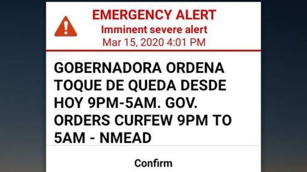  Emiten alerta de &ldquo;Toque de Queda&rdquo; en sistema de tel&eacute;fonos celulares 