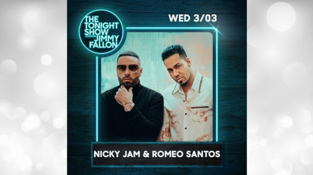  Nicky Jam y Romeo Santos tendr&aacute;n aparici&oacute;n especial ma&ntilde;ana en &ldquo;The Tonight Show Starring Jimmy Fallon&rdquo; 