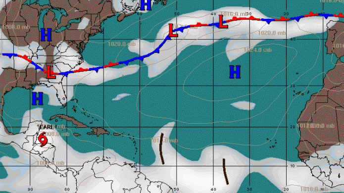 Tiempo mayormente soleado; excepto en la tarde, hacia el Oeste-Interior... Tormenta Earl afecta a CentroamÃ©rica.