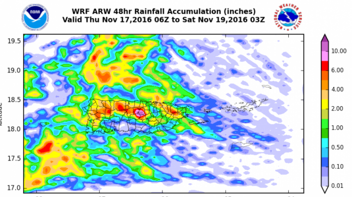 Cantidades de lluvias excesivas pronosticadas por modelo regional...