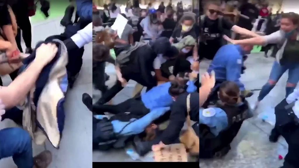  Video: Arrastran y golpean a varios polic&iacute;as durante protestas en Estados Unidos 