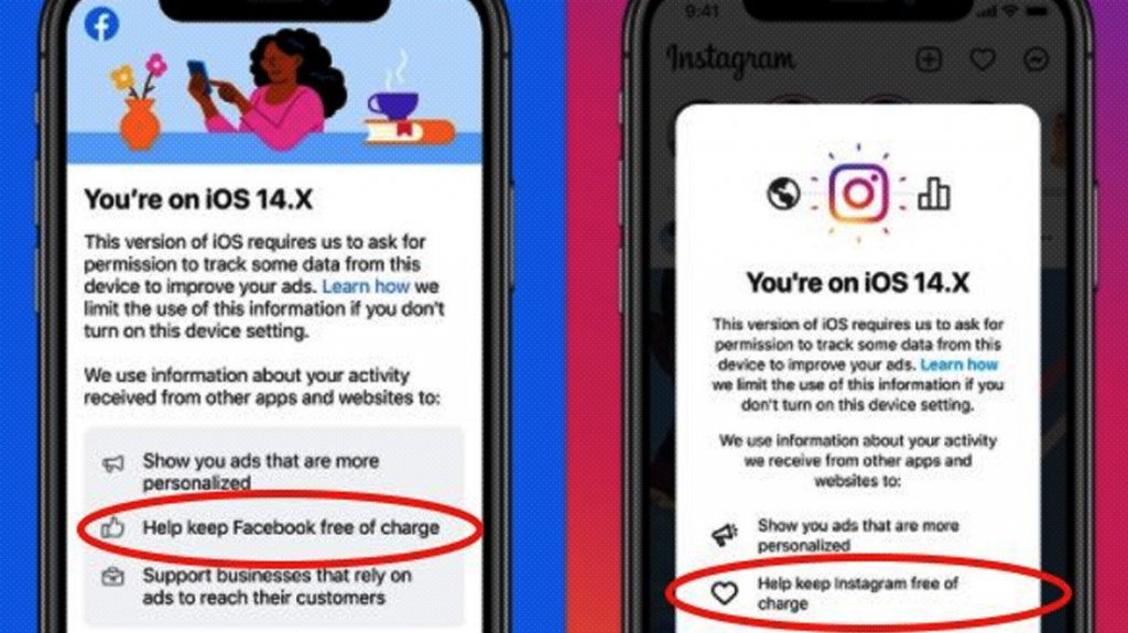  Facebook e Instagram empiezan a notificar a los usuarios de iOS que la recopilación de datos puede “ayudar a mantener gratis“ estas aplicaciones 