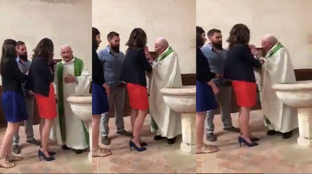  En video un cura que abofetea a un bebe al que iba a bautizar 