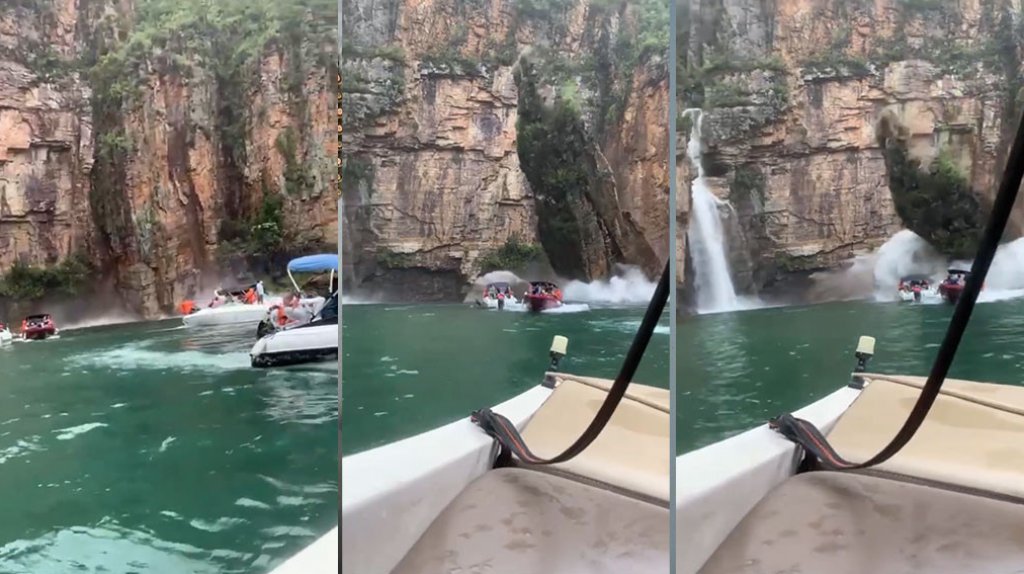  En video horrible momento en que una monta&ntilde;a se derrumba y aplasta turistas en Brasil 