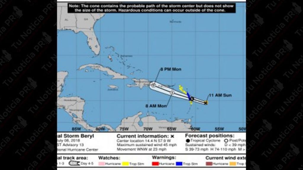  Sigue degrad&aacute;ndose Beryl en su paso por las Antillas 