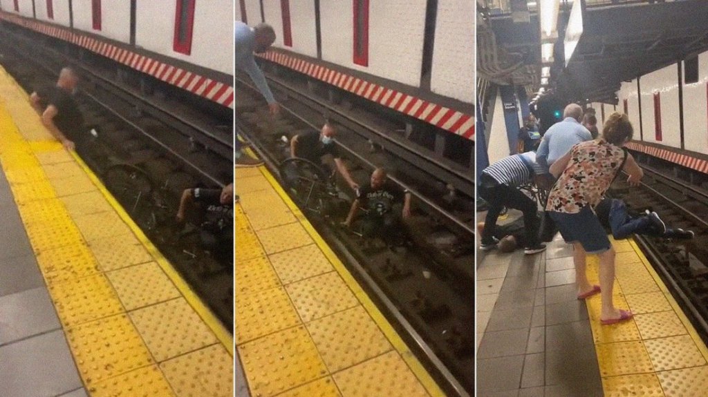  VIDEO: Salvan a un hombre en silla de ruedas que estaba atascado en una vía segundos antes de la llegada del tren 