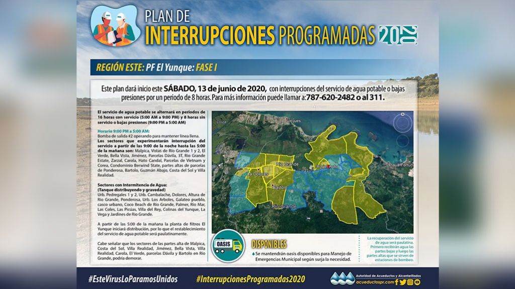  AAA inicia plan de interrupciones de agua potable en R&iacute;o Grande, debido a merma en caudal de los r&iacute;os que suplen a planta de filtros 
