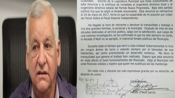 Publican carta de Renuncia del alcalde de Guaynabo HÃ©ctor ONeill 