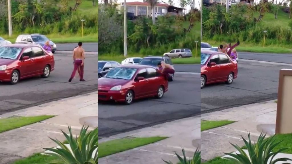  Video: Un Boricua tan molesto que rompe el cristal trasero de un auto con su espalda 