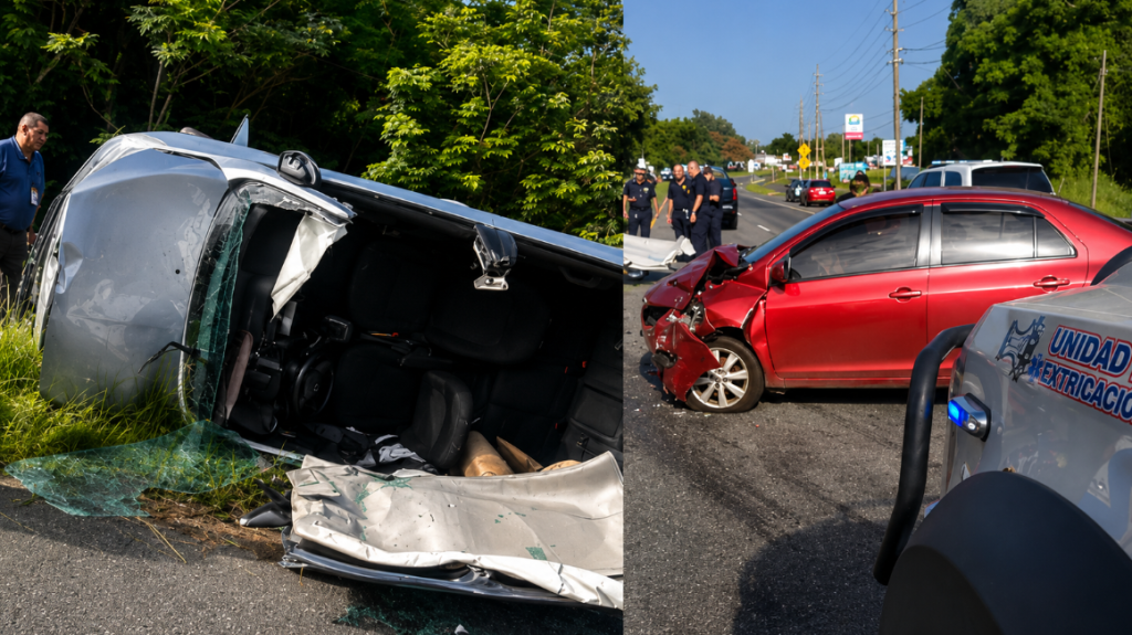  Accidente en la PR-111 deja una persona atrapada en Moca 