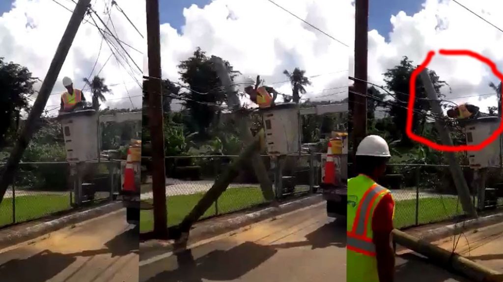  Video: Momento en que un poste de madera cae sobre un empleado de la compa&ntilde;&iacute;a de cable Liberty&nbsp; 