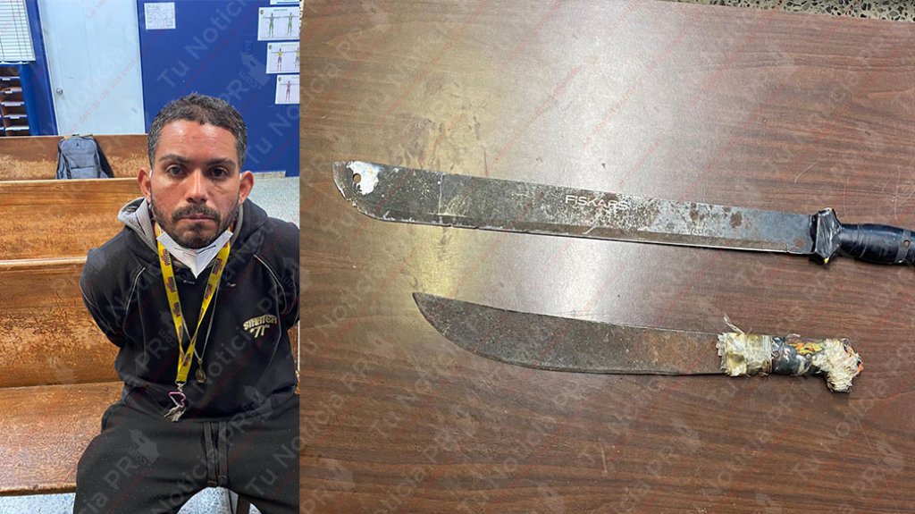  Dos personas hu&iacute;an de este hombre armado de dos machetes en Levittown, 2 polic&iacute;as en su d&iacute;a libre lo arrestaron 
