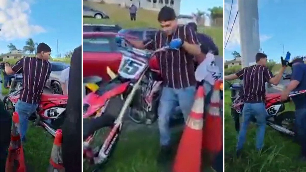  En video momento que le dan una &ldquo;Pela&rdquo; a motociclista que &ldquo;Choco&rdquo; en Barranquitas y se quer&iacute;a llevar la motora 