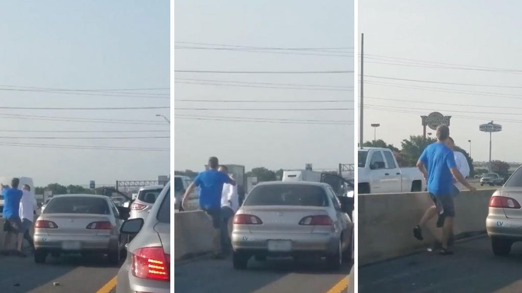  Video: Conductores se detienen en autopista de EU e inician una pelea a patadas 